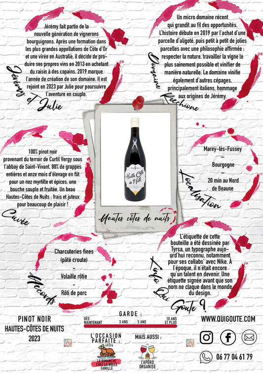 Hautes Côtes de Nuits 2023 - Julie et Jérémy Recchione