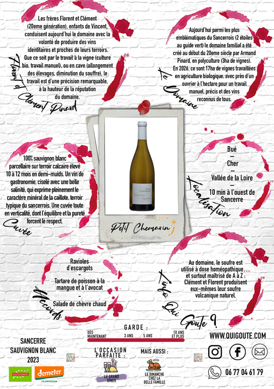 Sancerre Blanc "Petit Chemarin" 2023 - Domaine Vincent Pinard