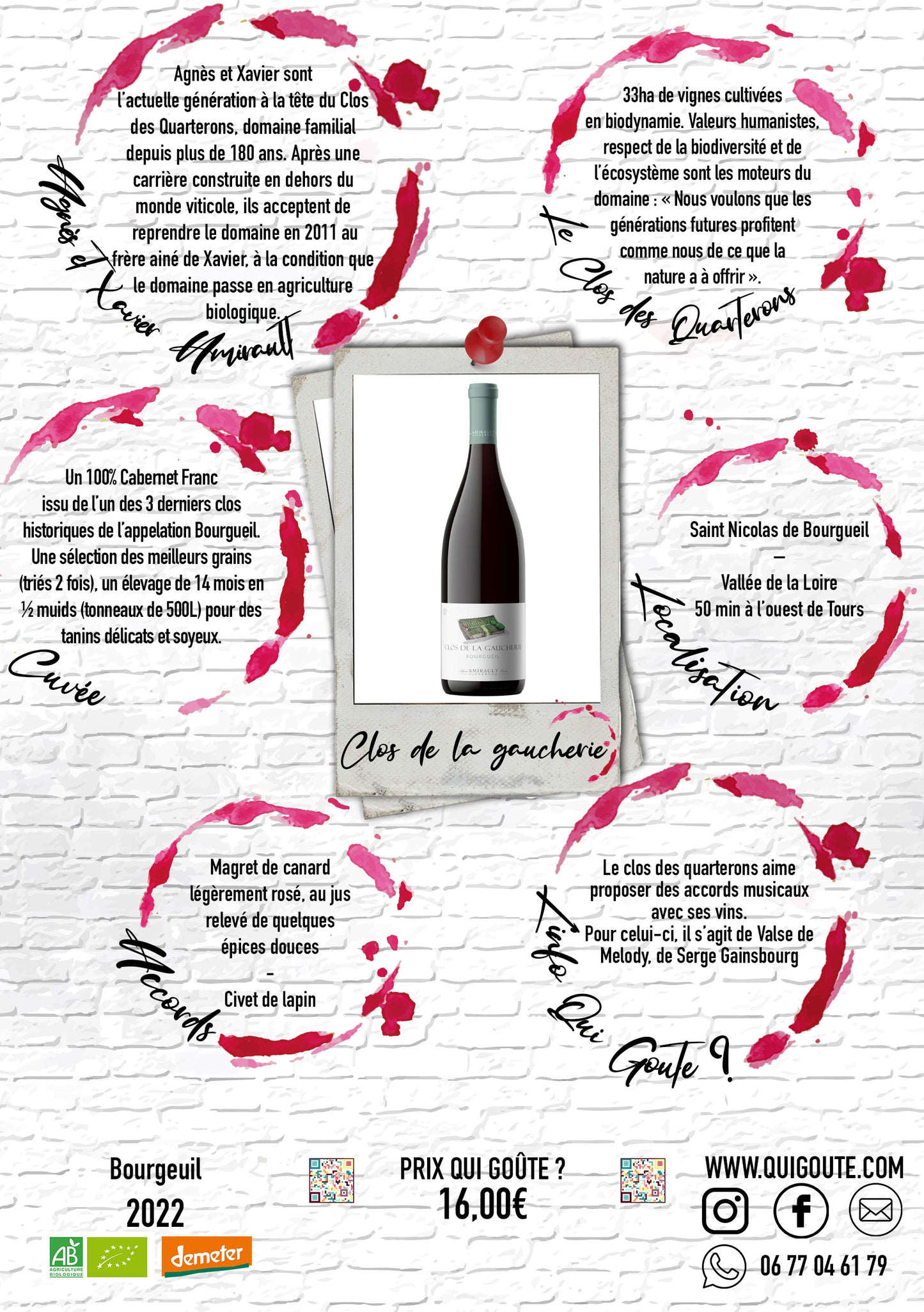 Clos de la Gaucherie 2022 -  Clos des Quarterons